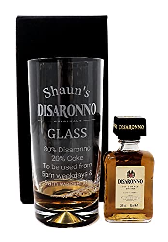 Personalised Dimple Highball Glass & Miniature - Disaronno% Design (Cardboard Gift Box)