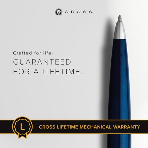 Image of Cross ATX Premium Ballpoint Pen Featuring Translucent Blue Lacquer Finish with Polished Chrome Accents - Presented in a Luxury Gift Box, Medium Point, Black Ink
