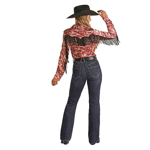 Rock & Roll Denim N Women's Star Backyoke Highrise Boot Denim, Light Wash