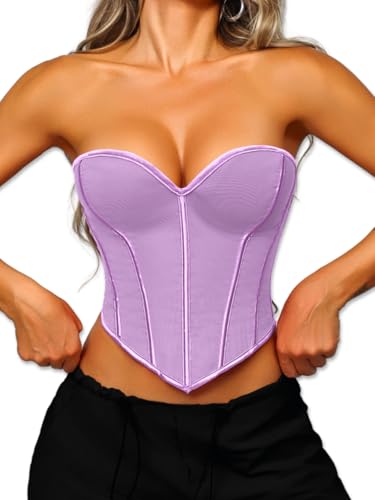 Image of ChiaoLezhee Heart Corset Top For Women, Sexy Concert Outfits Going Out, Strapless Crop Top, Overbust Bustier