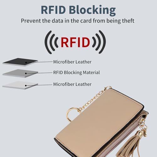 Image of Gostwo Women's Small Slim Wallet with RFID Protection & Keychain for Girls | 8 Card Slots,faux Leather, Tassel Decor, Built-in Keychain, Slim Compact, Snap & Zip Closure, Ideal for Daily & Travel