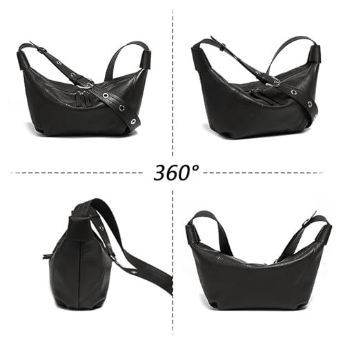 Image of MFFOR Genuine Leather Hobo Bags for Women, Crescent Bag Crossbody | Designer handbag, 9.8*3.9*7inch, Slouchy shoulder purse, Adjustable strap, Daily life