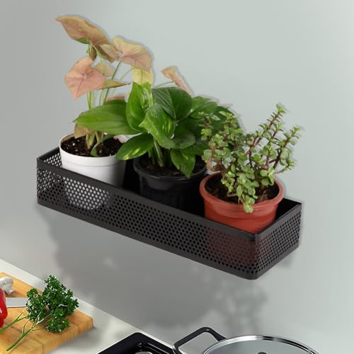 Image of SHIOK DECOR Long Metal Floating Wall Shelf Rack,for Decoration of Wall Living Room, Bedroom & Kitchen,Rack for Showpieces,Planter & Organizing Display Decorative Items Black.