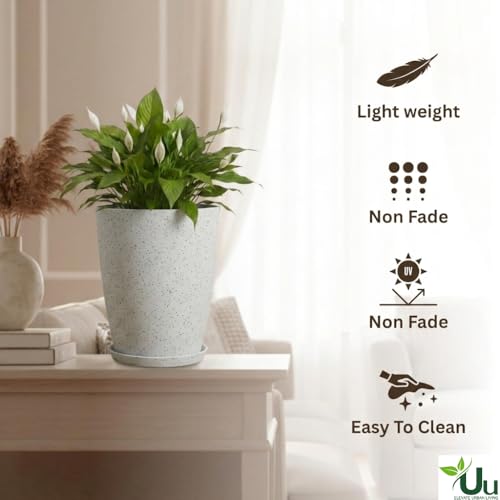 Image of Urban Upvan 14 Inch Solid White Tower Pot with Tray - Large Round Planter for Indoor & Outdoor Plants, Durable Decorative Plant Container (Pack of 1)