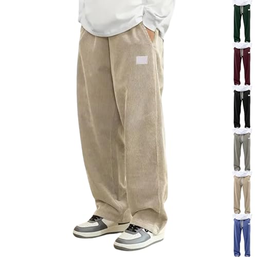 Wide Leg Mens Corduroy Pants Big and Tall Baggy Casual Pants Loose Comfy Drawstring Elastic Waist Sweatpants Fall