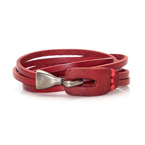 Xusamss Punk Rock Metal Easy Hook Wristband Leather Cuff Bracelet,7.5