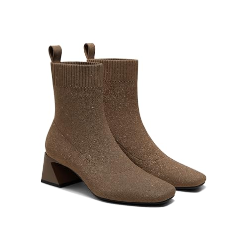 VIVAIA Regina Pro Booties for Women Comfort Block Heel Ankle Boots Square Toe Slip-on Water Repellent Anti Slip for Fall/Winter Dress Daily Outfit Espresso Metallic Size 5.5