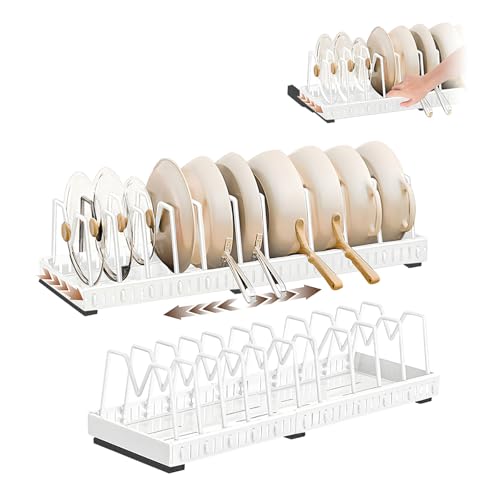 Couvercles de casseroles bien rangés grâce au support extensible en acier