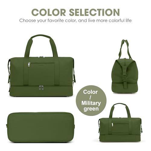 Image of Oeihuivt Weekender Bags for Women - 21 Inch Large Travel Duffel Bag with Shoe Compartment, Heavy-Duty Canvas Leather Carry On Overnight Tote, Green-1A, 21, Weekend Trip