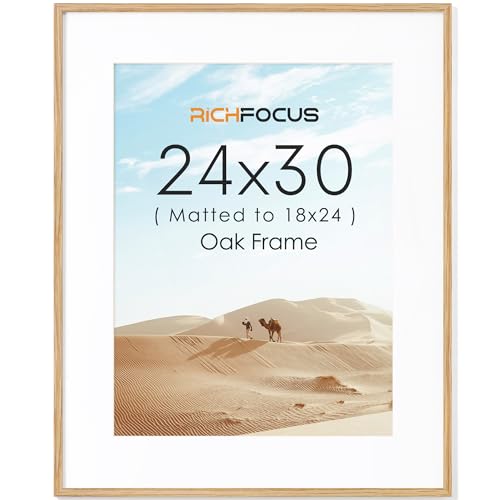 RICHFOCUS 24x30 Frame with Mat for 18x24|Solid Oak Wood 24x30 Poster Frame|Rustic 24 x 30 Picture Frames for Wall with Tempered Glass|Collage Gallery Frames|Natural Oak, 1 Pack