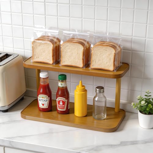 Plliocse 2 Tier Spice Rack Countertop Organizer, Kitchen Counter Shelf Storage Rack for Seasoning Jars, Bathroom Vanity Caddy, Desktop Cupboard Organizer (2-Tier)