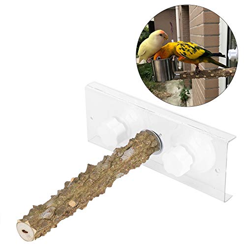 Image of Bird Wood Standing Rod, Parrots Perch Bird Shower Standing Rod Wood Bird Perch for Bird Cage with Suction Cup Simple Installation Wood Perch Parakeet Toys 7.87inch