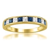 La4ve Diamonds 1.00 Carat Channel Set Princess-Cut Diamond & Blue Sapphire Wedding Band Ring in 14K Yellow Gold (H-I, I1-I2)