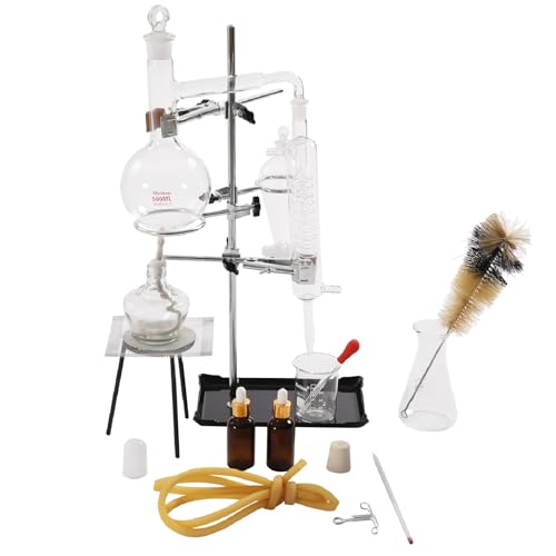 Distillation Apparatus Lab Glassware Kits 500ml Steam Water Distiller Purifier Kits Alcohol Distiller Chemistry Lab Glassware Kit Glass Distilling Organic Chemistry Lab Glassware Equipment