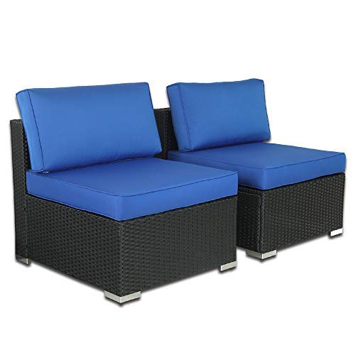 Outime Patio Furniture PE Black Rattan Sofa Set 2pcs Middle Sofa Garden Wicker