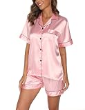 GAESHOW - Pijama de satén para mujer, conjunto de pijama de seda de manga corta con pantalones cortos, conjuntos de pijama...