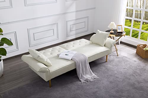 Lepfun Velvet Futon Sofa Bed, Memory Foam Couch Set, Upholstered Modern Daybed Convertible Folding Loveseat Recliner With Pillows And Wooden Frame For Compact Living Room,Apartment,Dorm,Office(Beige) #TOP2