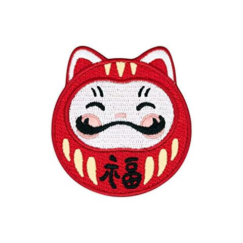 Winks For Days Darumeow Lucky Daruma Cat Embroidered Iron-on Patch Cover