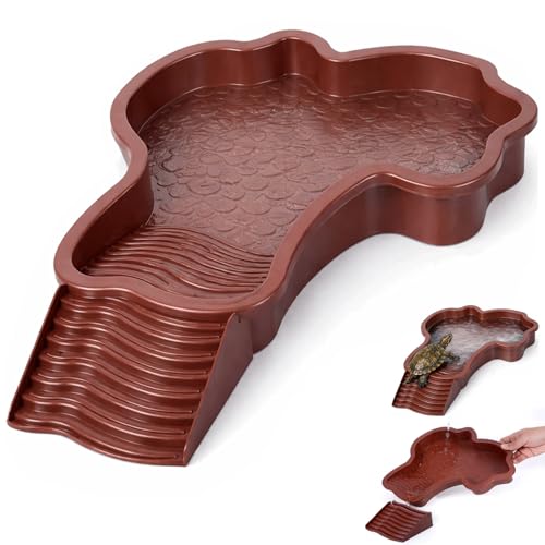 Large Turtle Water Bowl Reptile Bathing Pool Tortoise Water Dish Bearded Dragon Water Fountain Non-Slip Reptile Food Dish for Tortoise Gecko Lizard Snake Terrarium Habitat Plastic Red