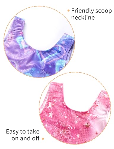 Nokecina Girls Gymnastics Leotards With Shorts Size 6-7 Years Old 2 Pack Sparkly Purple Pink Gym Unitards For Tumbling Class thumb #2