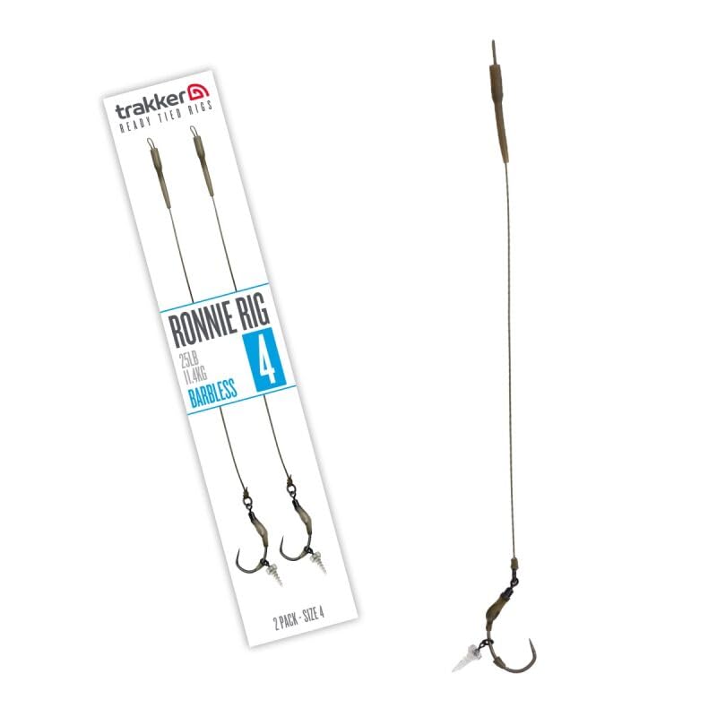 Trakker Ronnie Rig 25lb 11.4kg Size 6 Barbless x2 Pack | Carp Fishing Rig | Super Sharp Clinga SP Hook | Ronnie Swivel Size 11 | Grip Bead and Hook Rigger | Semi-Stiff Coated Braid | Code 228750