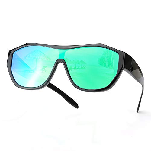 IGnaef Lunettes de soleil anti-éblouissement pour homme et femme avec protection UV polarisée, lunettes enveloppantes élégantes. - - Monture noire et verres verts, XL Cover