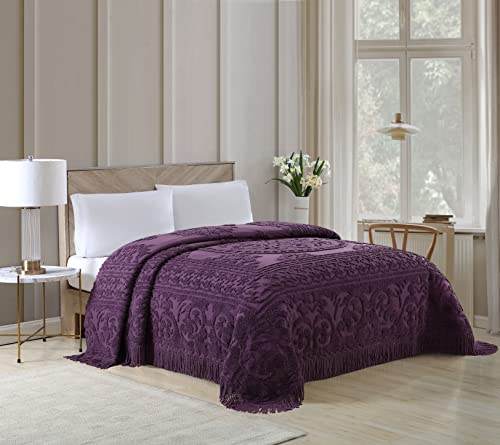 Image of Beatrice Home Fashions Medallion Full Cotton Chenille Bedspread, Eggplant