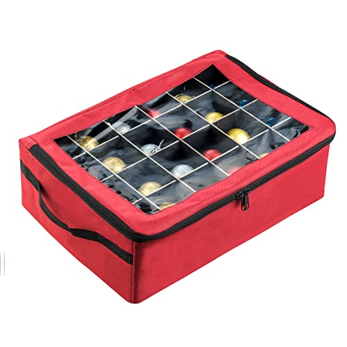 Tiny Tim Totes 83-DT5574 Ornament Storage Box-Red Holiday Organizer-48 Compartments 2 Trays & Dividers-For Christma thumb #2