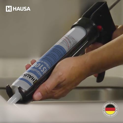 HAUSA Sanitär-Silikon HS100 Weiß 310ml hochelastische Fugendichtmasse für Bad Dusche Küche schimmelresistenter wasserdichter Acetat Silikon-Dichtstoff in Kartusche zum Abdichten Verfugen