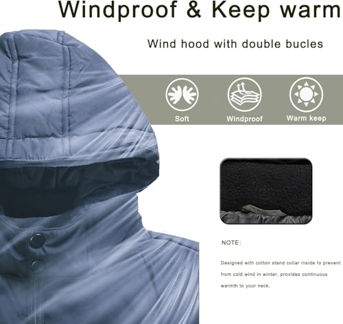 Image of Men's Hooded Puffer Jacket Down Alternative Lightweight Warm Coat Stand Collar Winter Insulated Quilted Coat