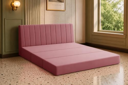 Image of Los Angeles Modern Velvet 3-Seater Sofa Cum Bed, Multipurpose Convertible Sleeper Couch Sofa for Living Room, Bedroom & Office- Rose Pink Color