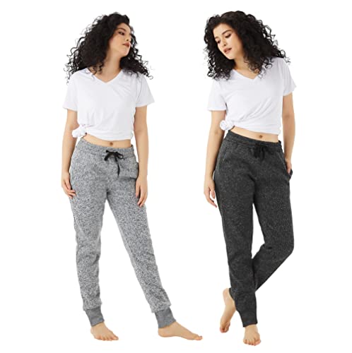 TEXFIT-2-Pack-Joggers-for-Women-with-Side-Pockets-Rib-Cuff-Bottoms-Soft-Fleece-Sweatpants-for-Women-2pcs-Set