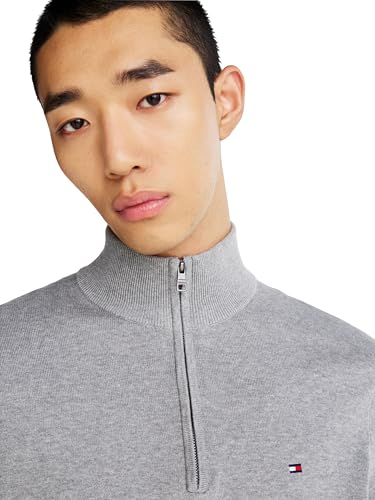 Tommy Hilfiger Herren Lightweight Quarter Zip Sweater Pullover, Mittelgrau meliert, Medium – Ansicht 2