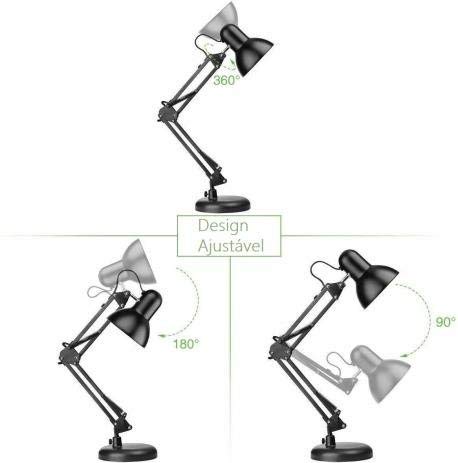 Luminária de Mesa Articulavel Pixar Preta 1E27