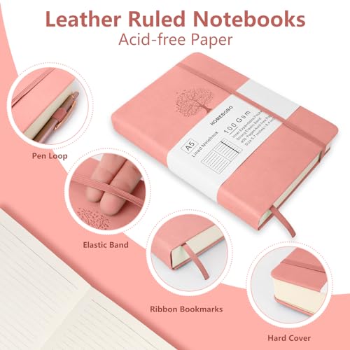 HOMEBOBO Diários para escrever, caderno pautado em couro A5 com 400 páginas, diário pautado pela fac