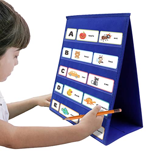 Pocket Chart - Classroom Double Sided Small Table Top Chart | Desktop Self-Standing Pocket Charts Portable for Class Demonstrati