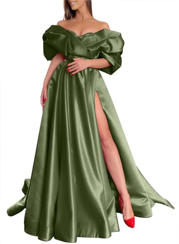 Off-The-Shoulder Satin A-Line Slit Prom Dresses Lace-up Bridesmaid Dress Women's Evening Gowns 2024