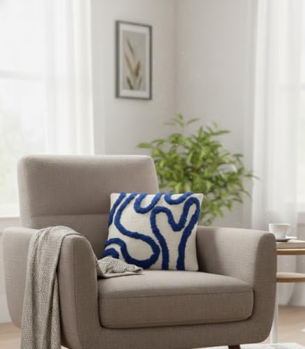 Image of Furnistitchs Premium Decorative Throw Cushion Pillow Cover Boho Home Decor - Living Room Bedroom Couch Sofa Cushion Covers 16 inch x 16 inch (1, Navy Zigzag)