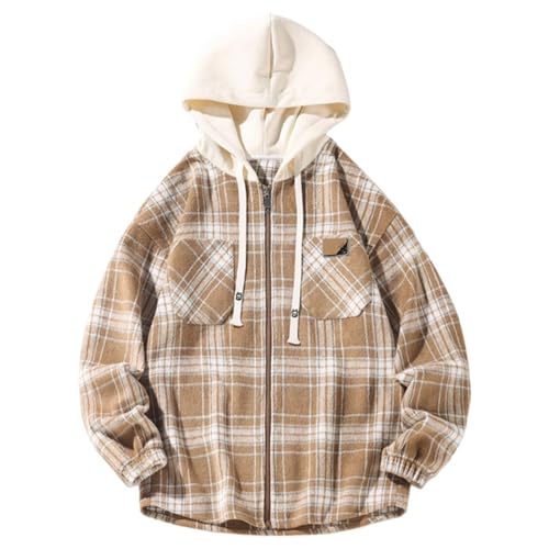 Chaqueta de otoño a cuadros con capucha estilo británico casual de calle