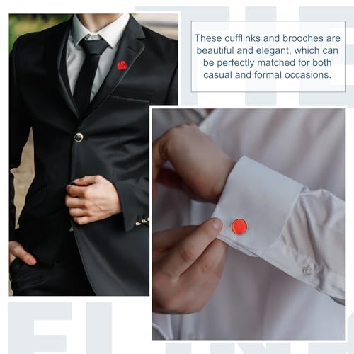 Set de Mancuernillas y Broche para Hombre Rojo miniatura 4