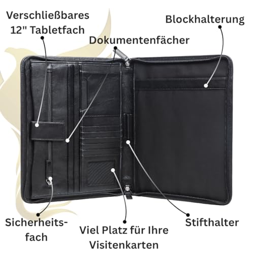 Porte-documents cuir véritable noir A4 Hörner avec trieur tablette 12 pouces
