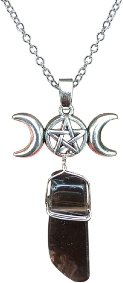 COLORFUL BLINGTriple Godness Moon Symbol Natural Stone Pendant Necklace Crescent Healing Wicca Pagan Pentagram for Women Amulet Sailor Moon Lucky Jewelry