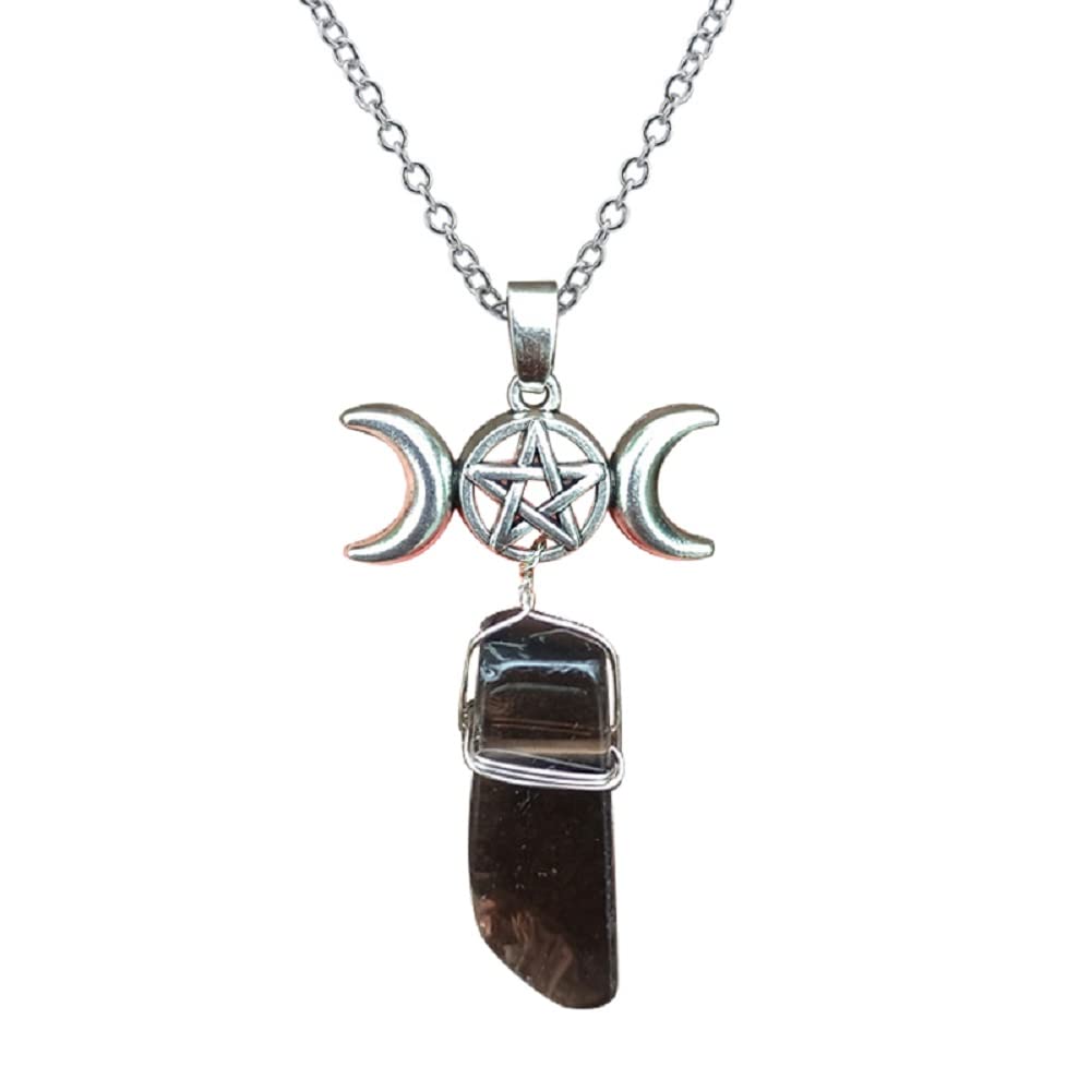 COLORFUL BLINGTriple Godness Moon Symbol Natural Stone Pendant Necklace Crescent Healing Wicca Pagan Pentagram for Women Amulet Sailor Moon Lucky Jewelry