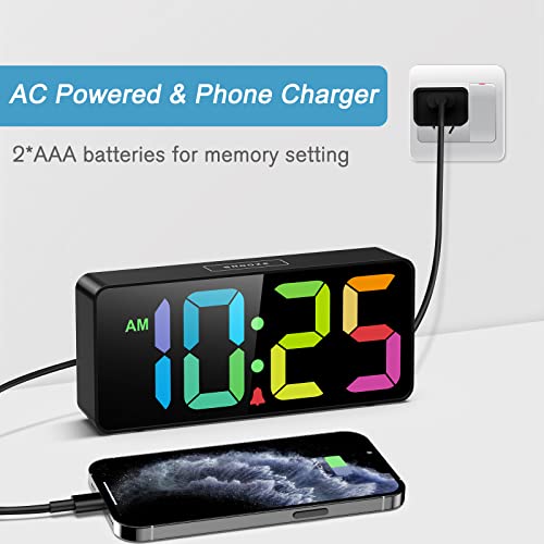 Image of Welgo 7.5 Inches Big Number Alarm Clock for Seniors & Kids | Big numbers, 0-100% adjustable brightness and volume, USB charging port, simple setup, snooze, outlet-powered bedside clock
