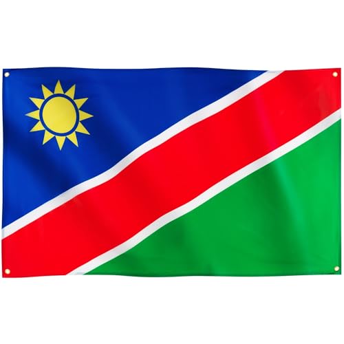 Runesol Drapeau de Namibie, 91x152cm, 3ft x 5ft, Drapeau national namibien, 4 Anneaux, œillet dans chaque coin, Drapeaux Premium, Intérieur, Extérieur, Couleurs vives