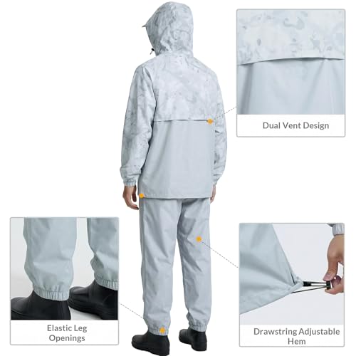 Image of LOOGU Men's Rain Suit - Rain Gear for Men Waterproof, Lightweight Rain Coat, Breathable Mens Rain Jackets Hood and Pants