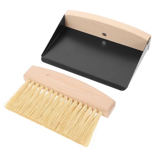 Cabilock 1 Set Small Broom Dustpan Keyboard Cleaning Brush Cleaning Dust Pan Tiny Containers Mini Broom Desktop Drawers Espresso Grounds Cleaning Brush with Dustpan Cleaning Kit Beech Black
