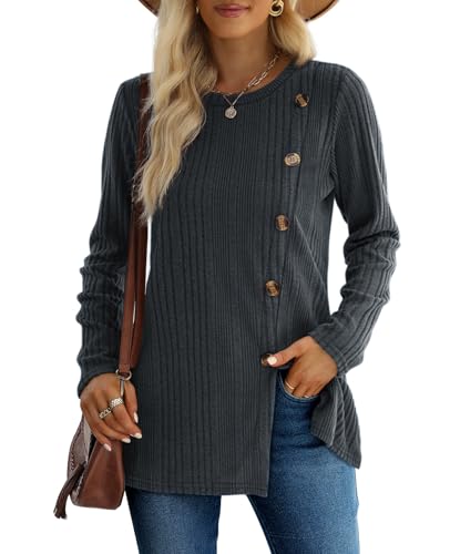 Image of XIEERDUO Long Sleeve Tops for Women Tunics Buttons Front Slit