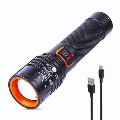 PICSTAR Metal LED Torch Light | 1000 Meter Long Range Rechargeable Flashlight | High Power 1 KM Zoomable Beam | Type-C Fast Charging Torch for Outdoor, Camping, Hiking & Emergency (Black, 15 cm)-image-11