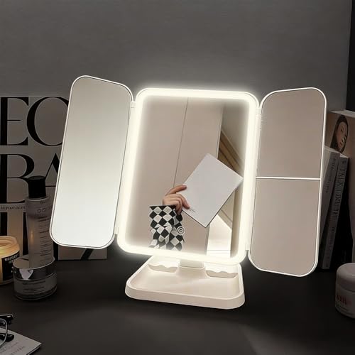 Espejo de maquillaje LED tríptico con luces y aumento 3X